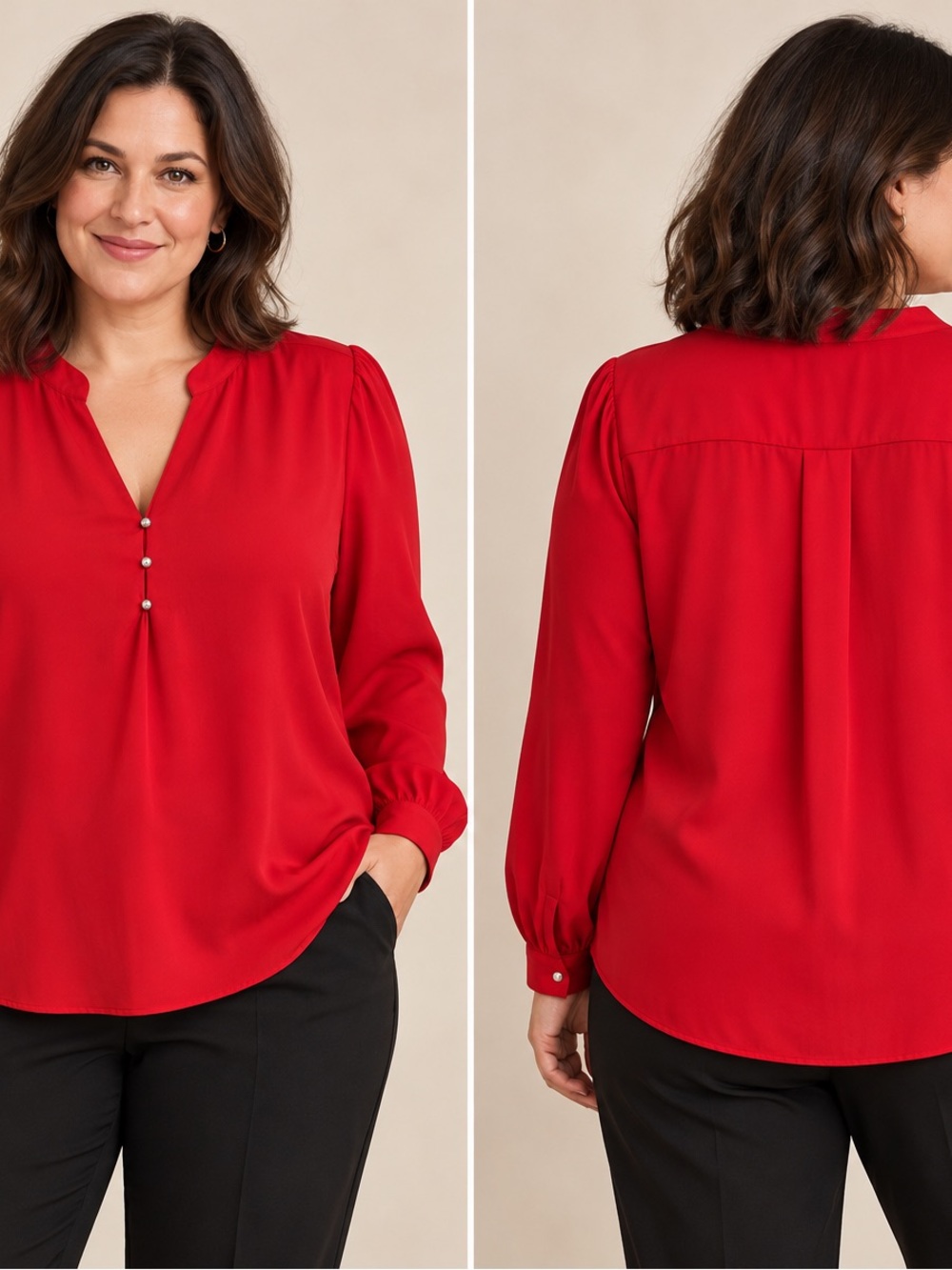 Ricki's Red Pearl-Button V-Neck Blouse